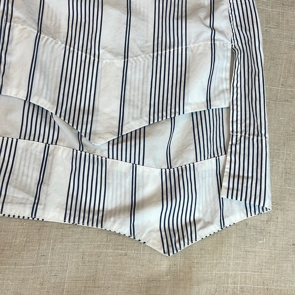 NWT 0039 Italy 100% cotton Carrie edge blue strip long sleeve button down size L - Picture 7 of 10